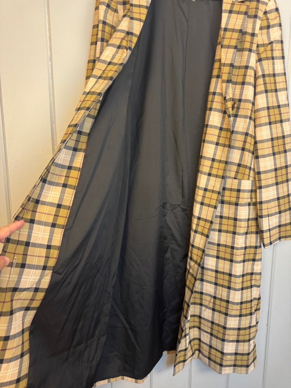 1. State Folklore Plaid Notched Lapel Mac Checked Trench Coat Lightweight XL - Picture 8 of 14